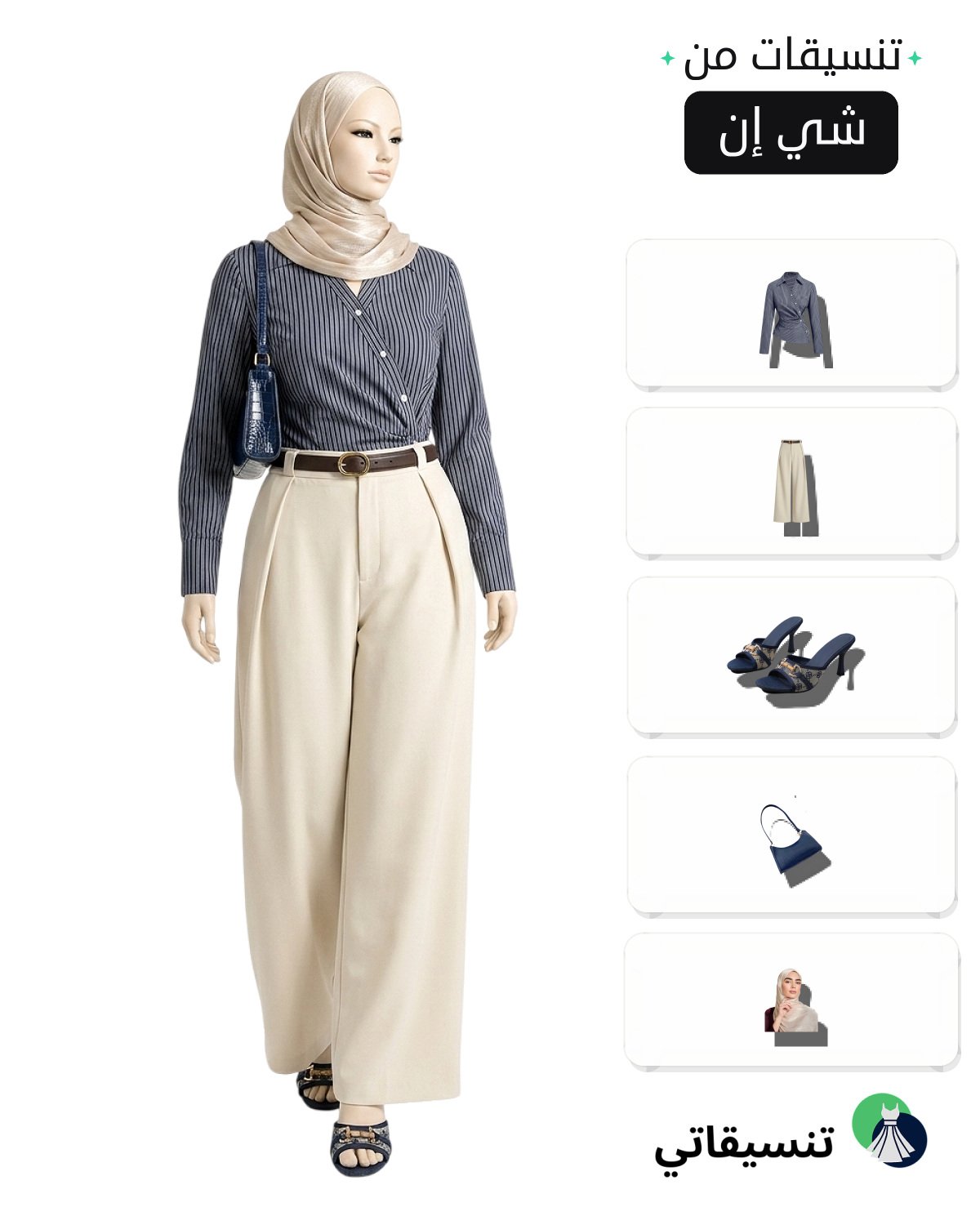 تنسيقات ملابس للمحجبات بإطلالة كحلية أنيقة للدوام اليومي