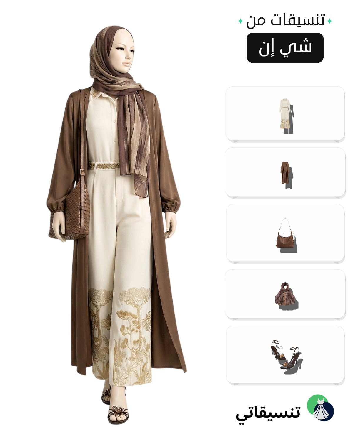تنسيقات ملابس للمناسبات بإطلالة بنية راقية مع جمبسوت عاجي