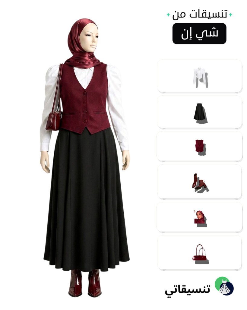 تنسيقات تنانير بإطلالة خمرية وبيضاء ناعمة للمحجبات