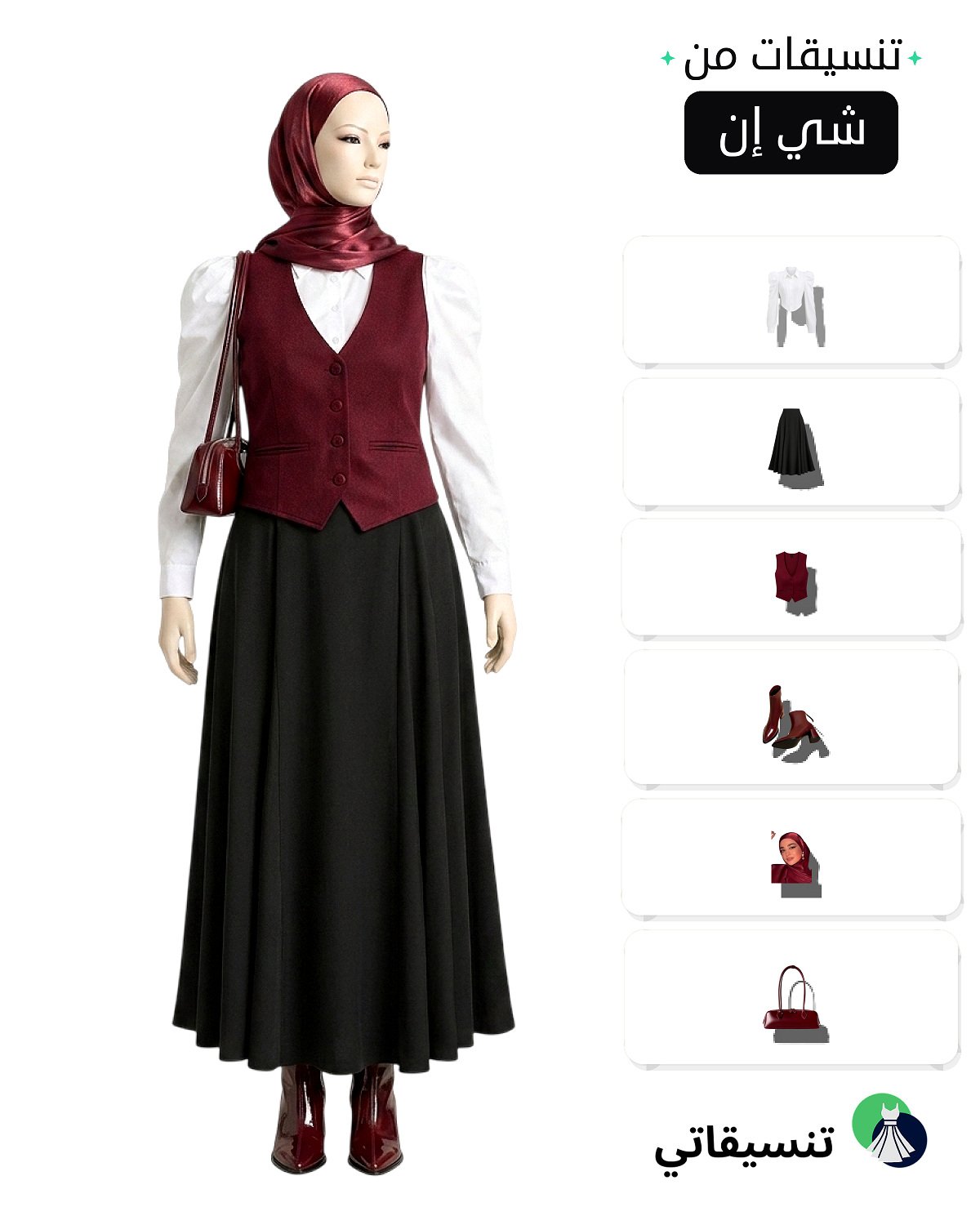 تنسيقات تنانير بإطلالة خمرية وبيضاء ناعمة للمحجبات