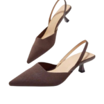 حذاء كعب نسائي بني Slingback بمقدمة مدببة