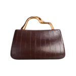 شنطة يد نسائية بنية صغيرة بمقبض ذهبي