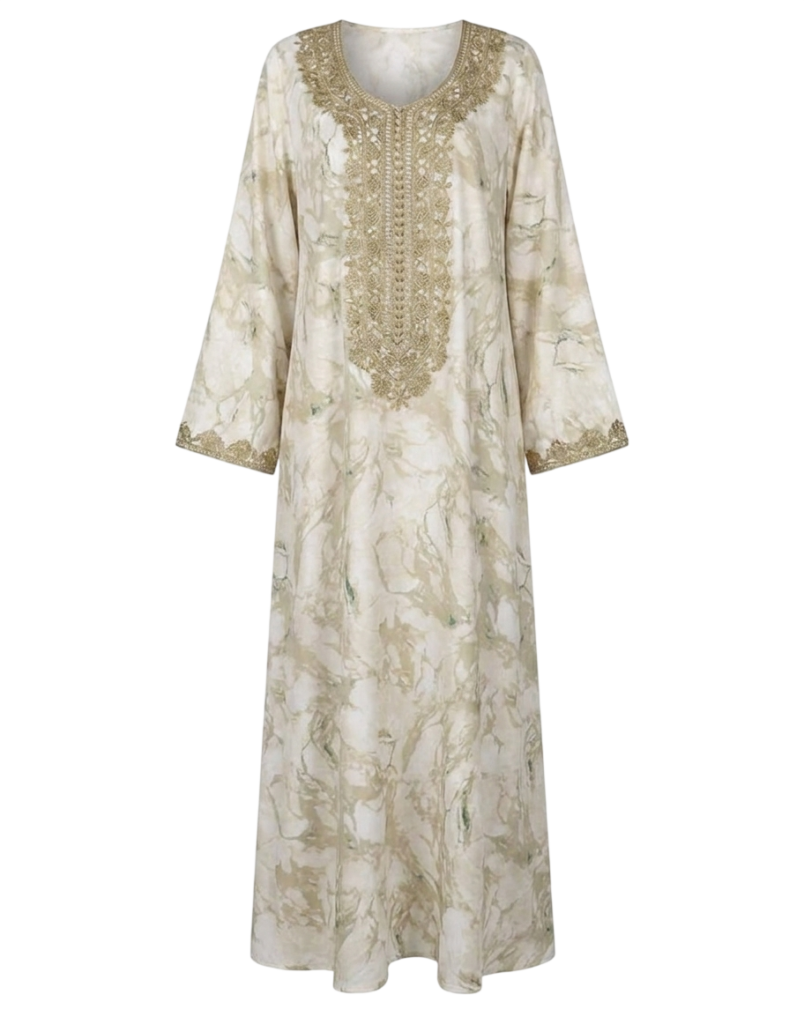عباية عاجية طويلة مطرزة فاخرة