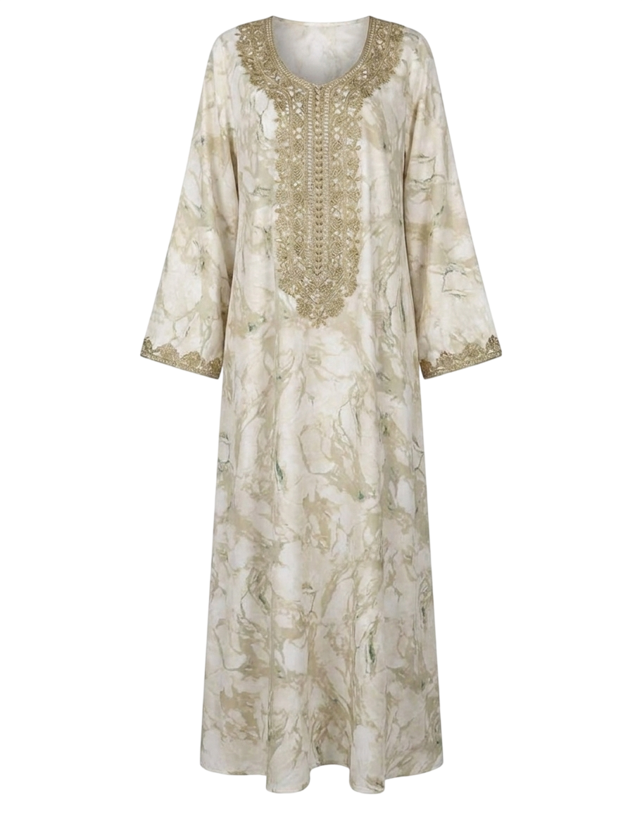 عباية عاجية طويلة مطرزة فاخرة