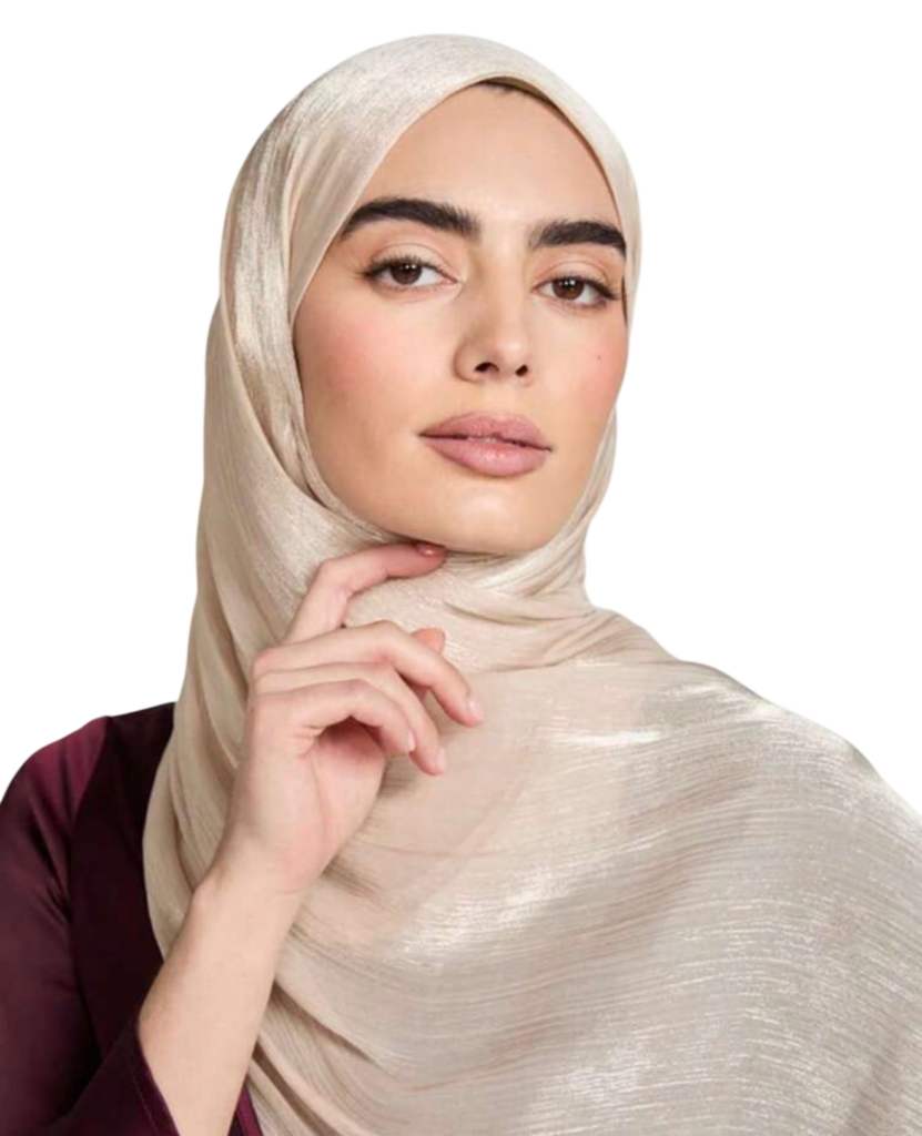 حجاب بيج لامع بلفة ناعمة