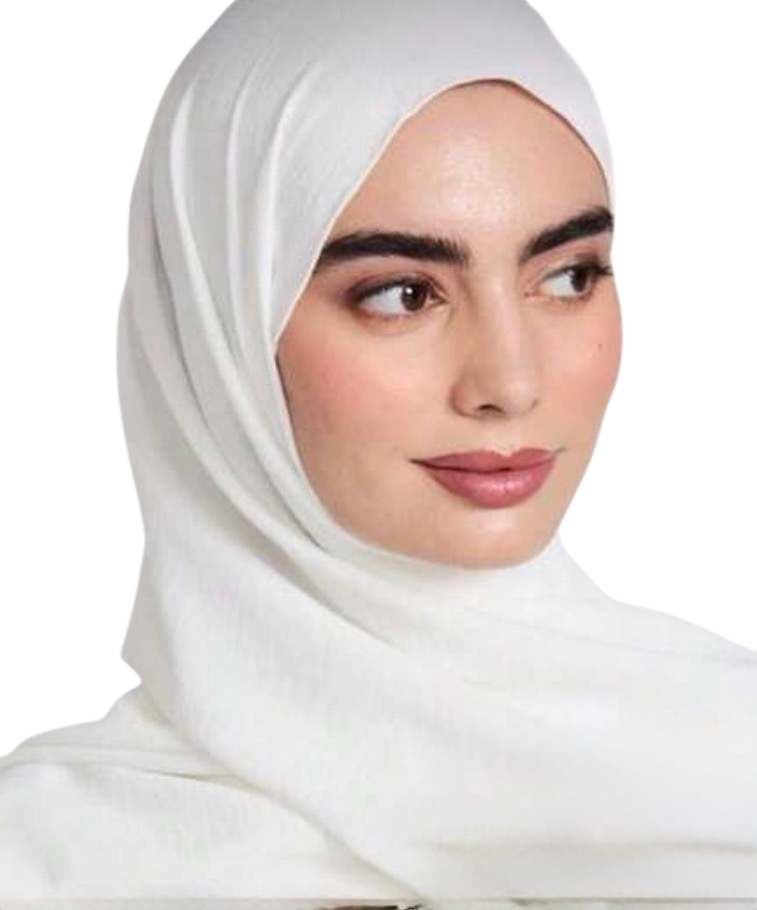 حجاب أبيض ناعم يغطي الرأس بالكامل