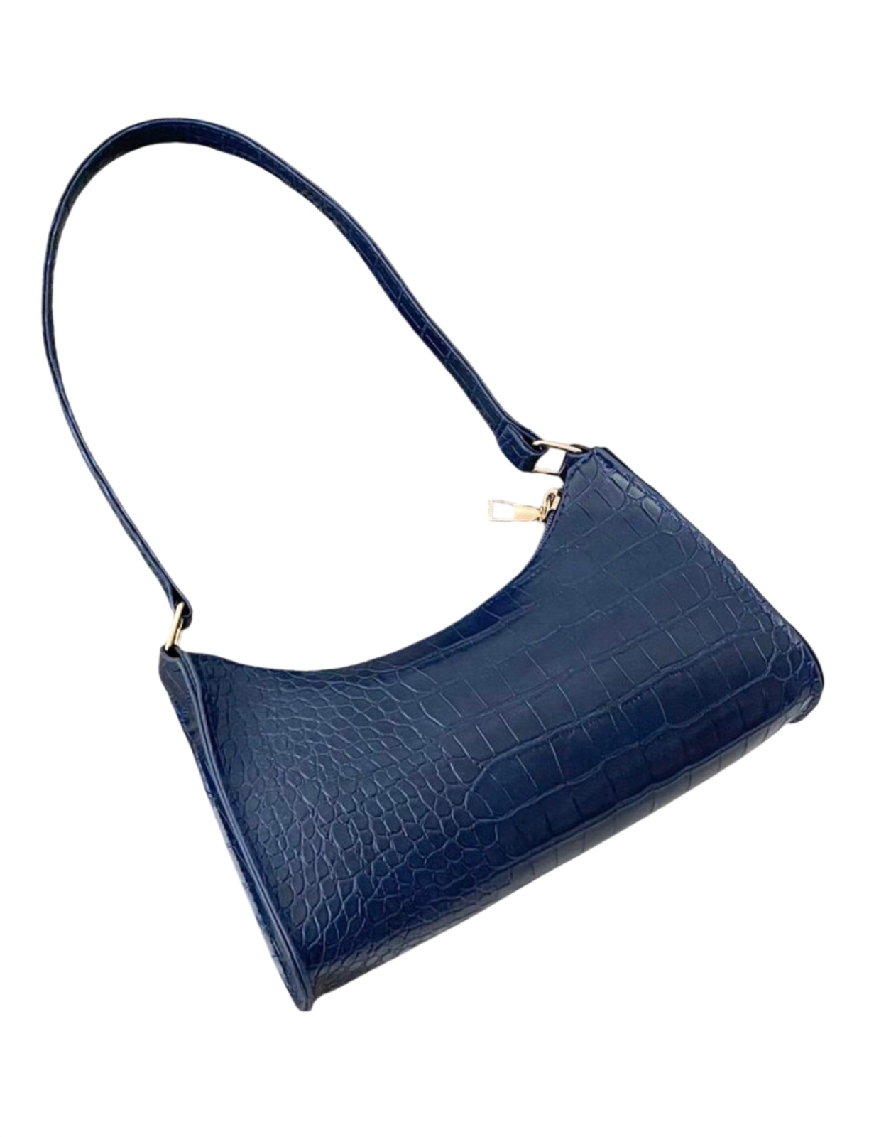حقيبة كتف زرقاء جلدية بنقشة تمساح