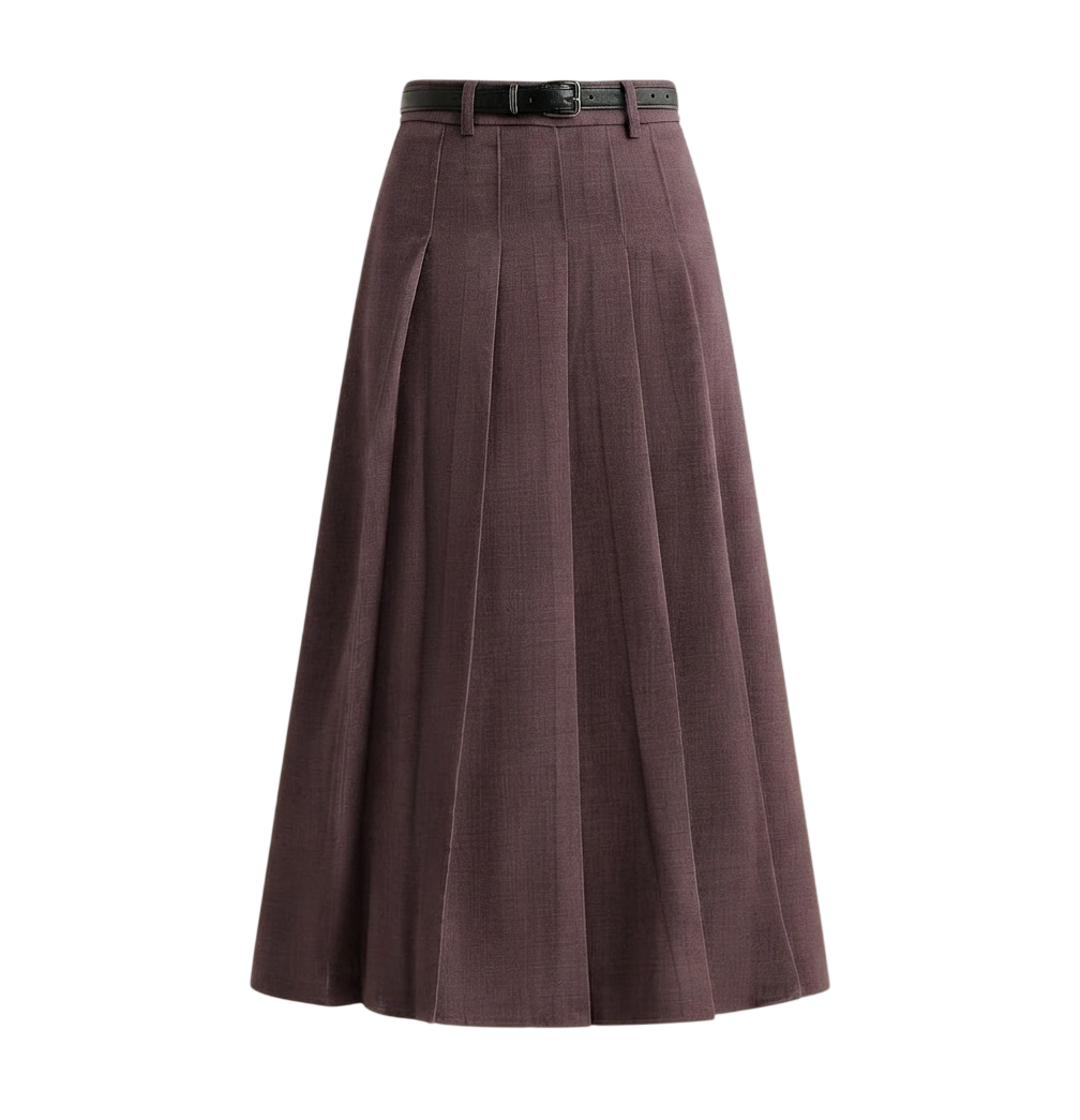 تنورة بنية طويلة بكسرات واسعة
