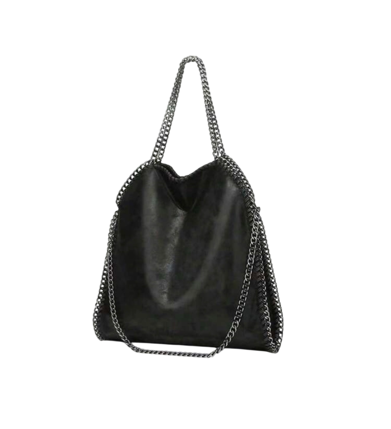 حقيبة سوداء جلدية بسلسلة معدنية