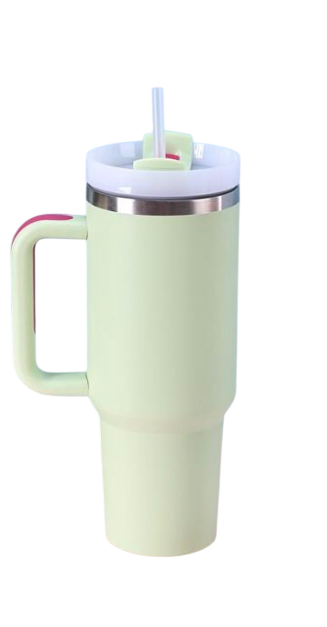 كوب أخضر حراري بمقبض وشفاطة